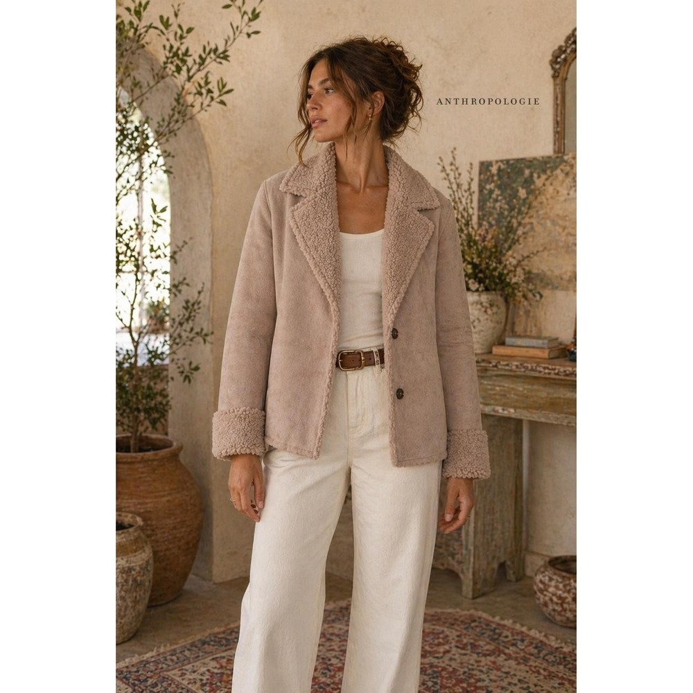 ANTHROPOLOGIE SOLITAIRE Women's Faux Shearling‎ LARGE Sherpa Jacket Coat 19-268
